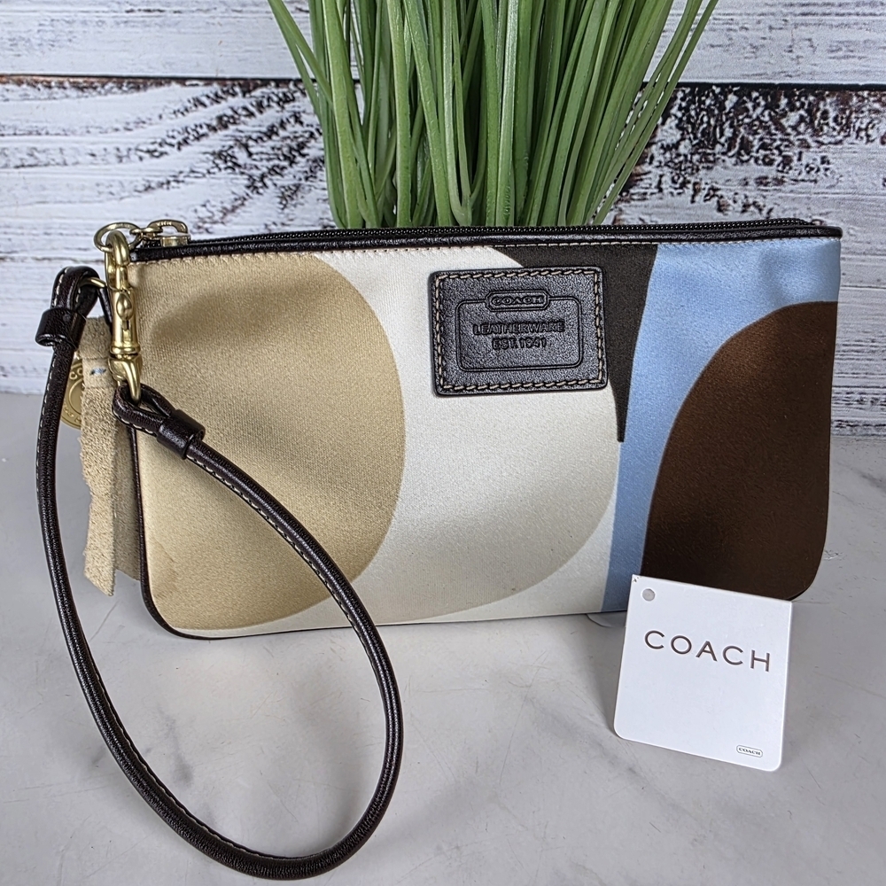 Coach Tan, Brown, and Blue Wristlet‎